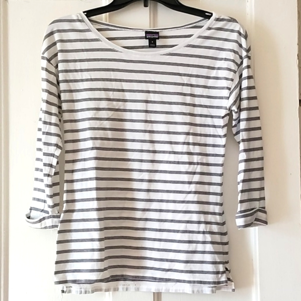 PATAGONIA WOMEN'S STRIPED ROLLED AND LONG SLEEVE CREW NECK TOP SIZE S